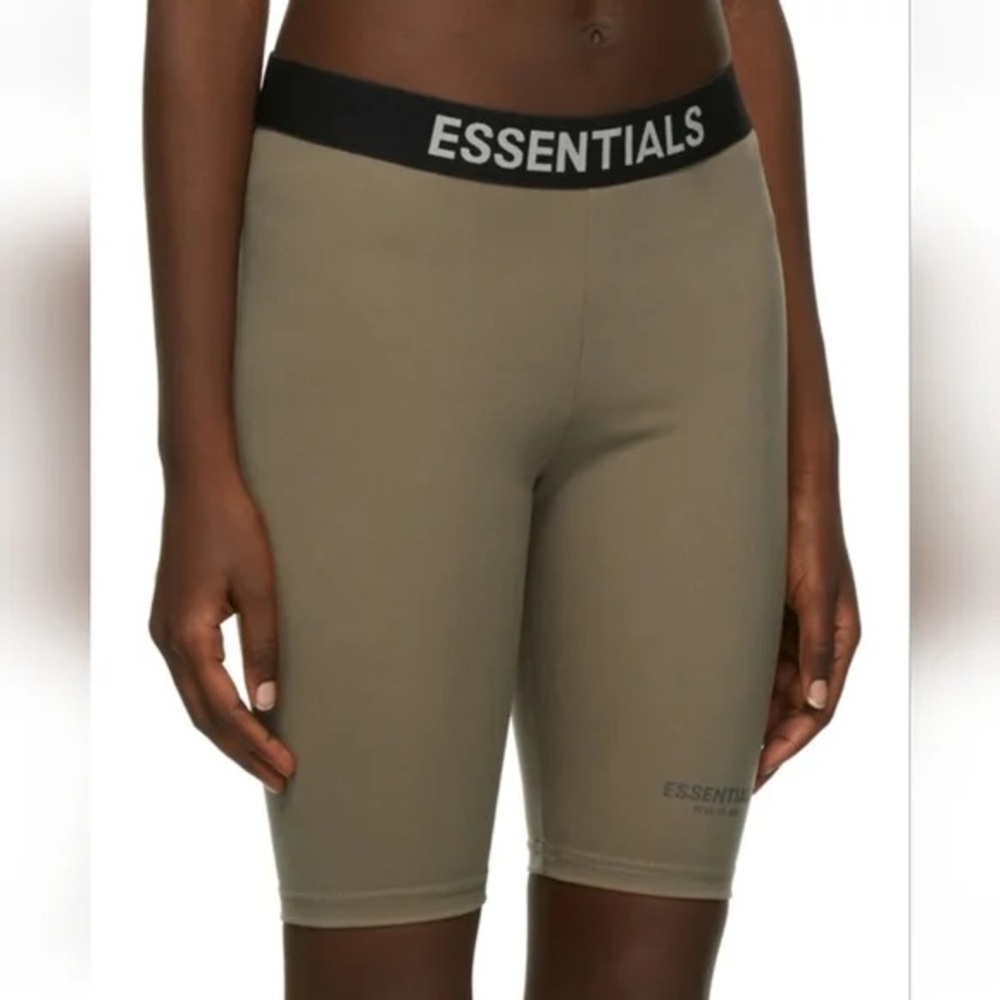 FOG Fear of God Essentials Athletic Biker Shorts - Olive Green - Size M